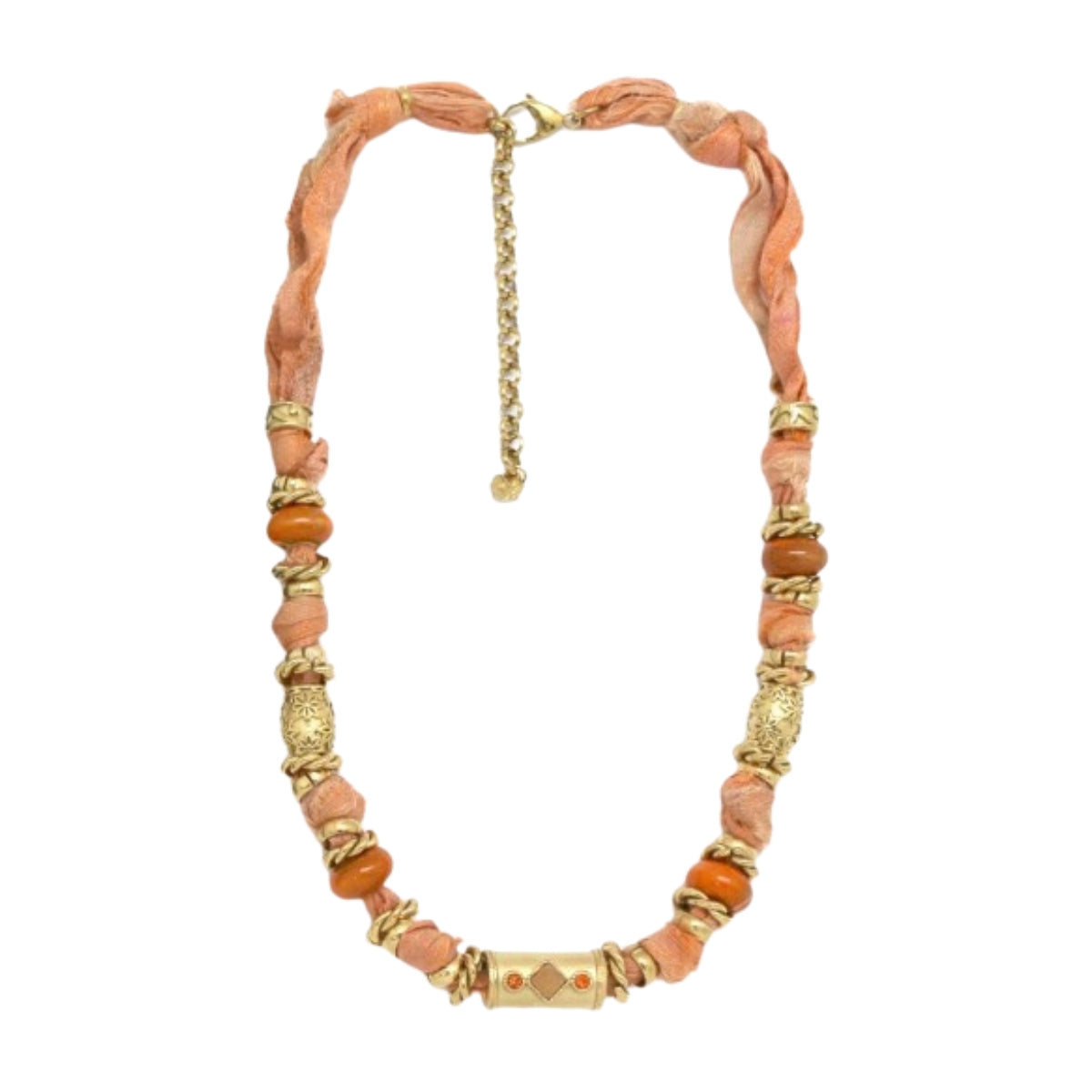 The Sisters Dubai Boho Peach Silk Gold Beaded Necklace