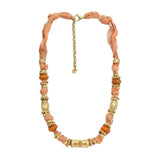 The Sisters Dubai Boho Peach Silk Gold Beaded Necklace