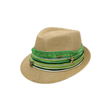 Green fedora hat inspired by meadow hues, perfect for spring or garden-themed outfits.