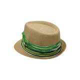 Green fedora hat inspired by meadow hues, perfect for spring or garden-themed outfits.