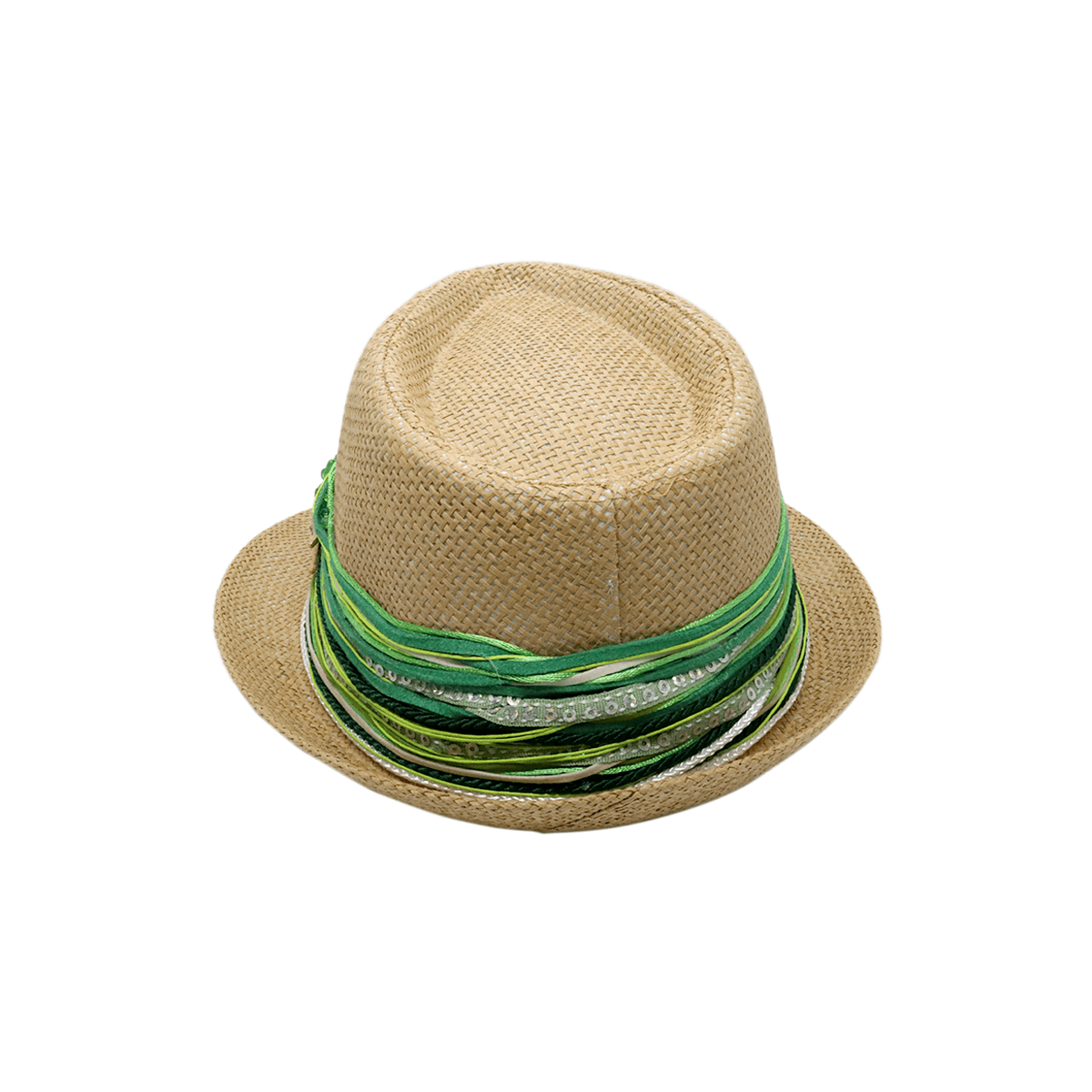 Green fedora hat inspired by meadow hues, perfect for spring or garden-themed outfits.