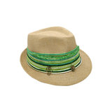 Green fedora hat inspired by meadow hues, perfect for spring or garden-themed outfits.