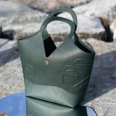 Bag by Veganologie in Pine Green Color Tote Bag. Made of Vegan Bamboo Leather.