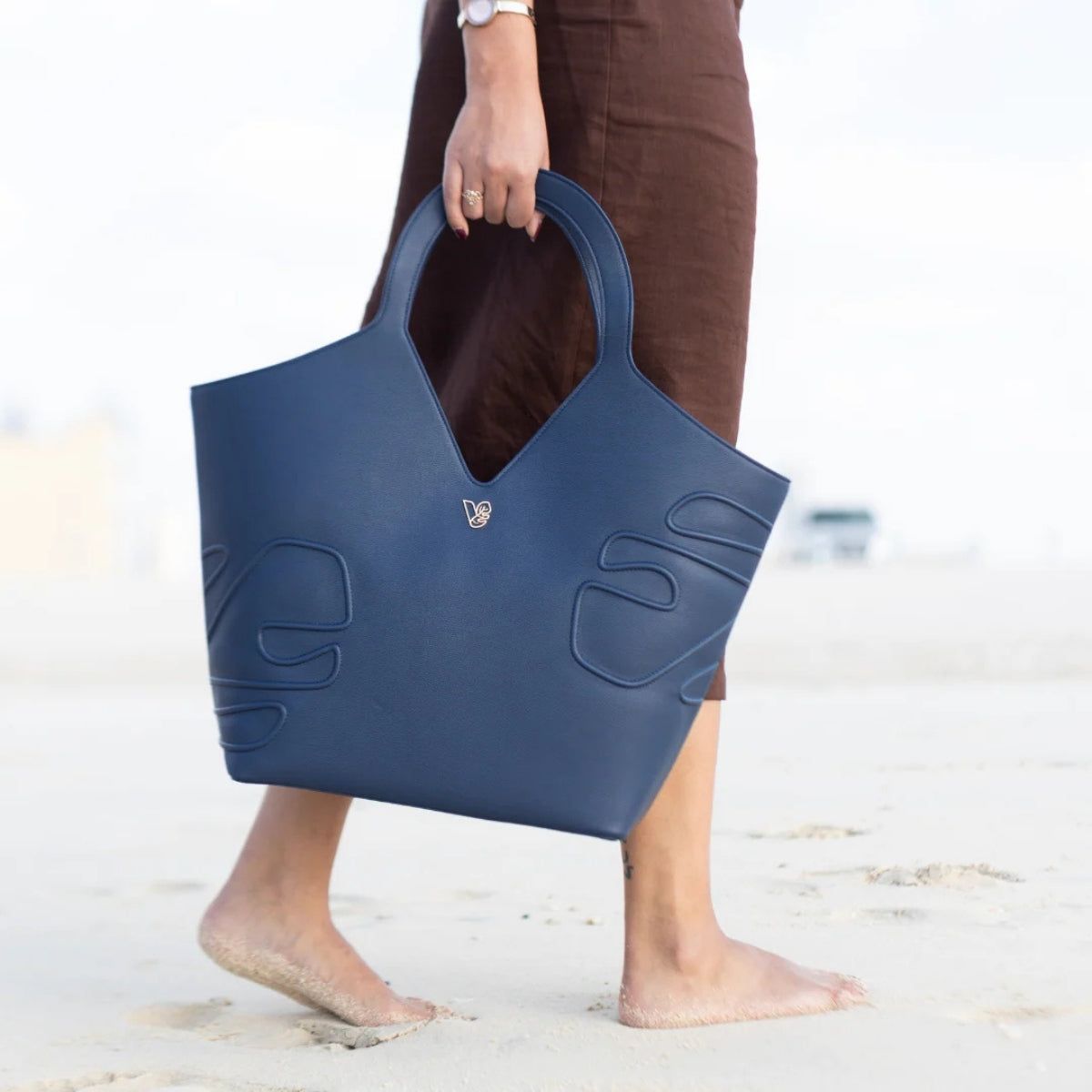 Bag by Veganologie in Blueberry Color Tote Bag. Made of Vegan Bamboo Leather.