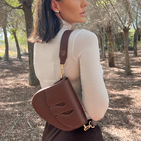 Bag by Veganologie in Chocolate Color Shoulder Bag. Made of Vegan Bamboo Leather.