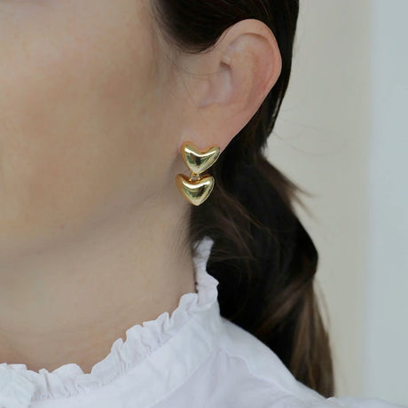 Lina Hernandez Latido Small Double Puffy Heart Drop Earrings
