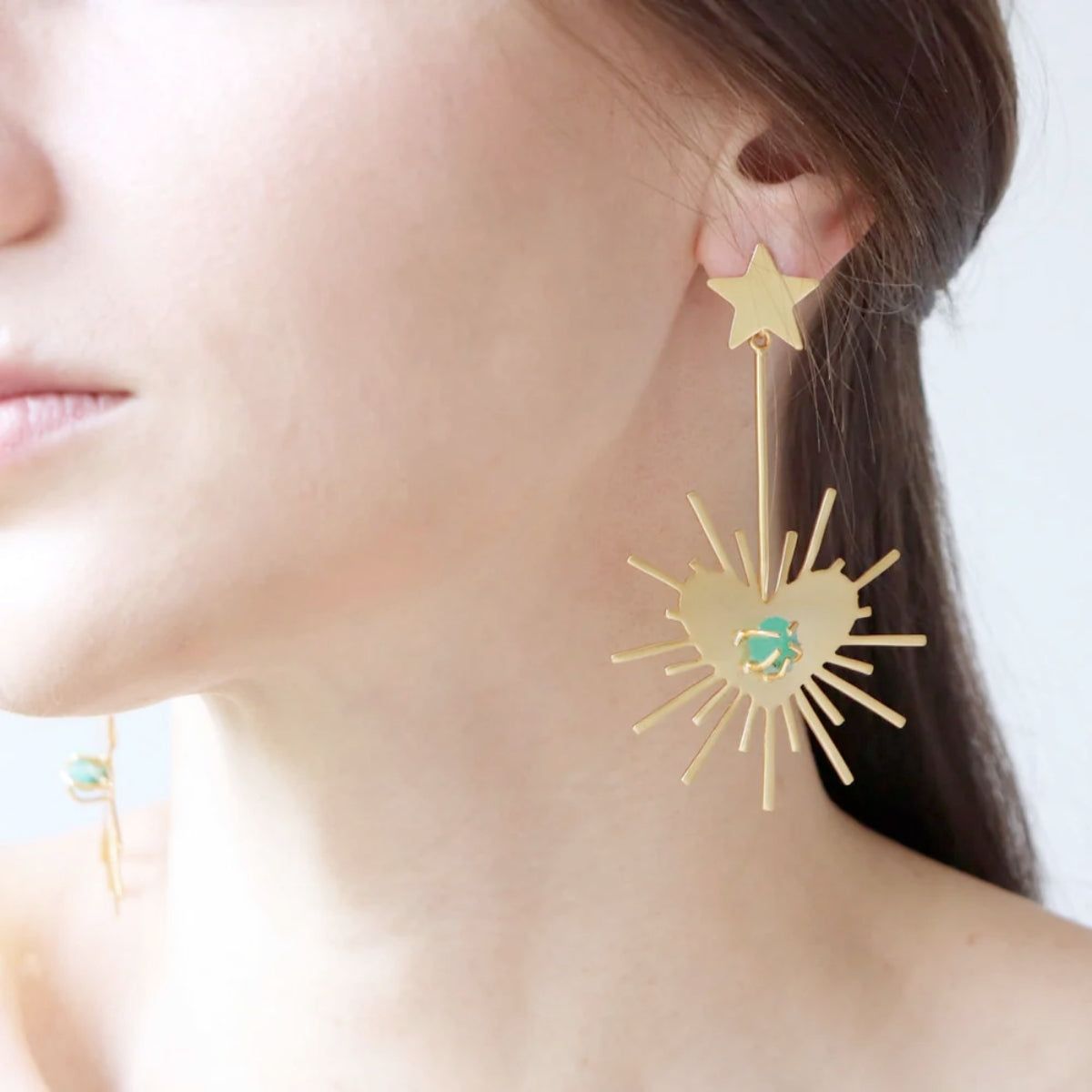 Lina Hernandez Maxi Luciana Heartburst Earrings with Rose Quartz