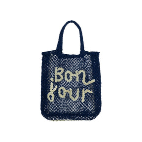 The Jacksons Bags Small Navy Blue Lottie Bonjour Jute Tote Bag