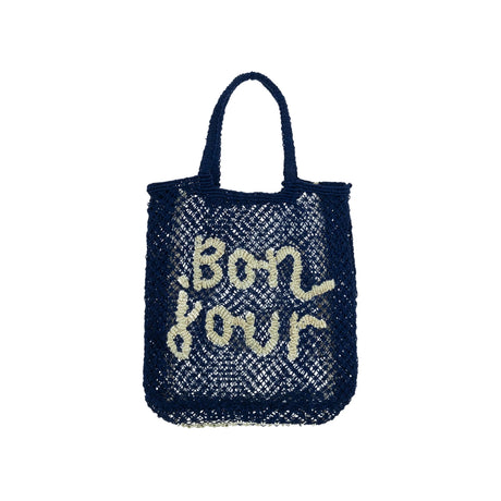 The Jacksons Bags Small Navy Blue Lottie Bonjour Jute Tote Bag
