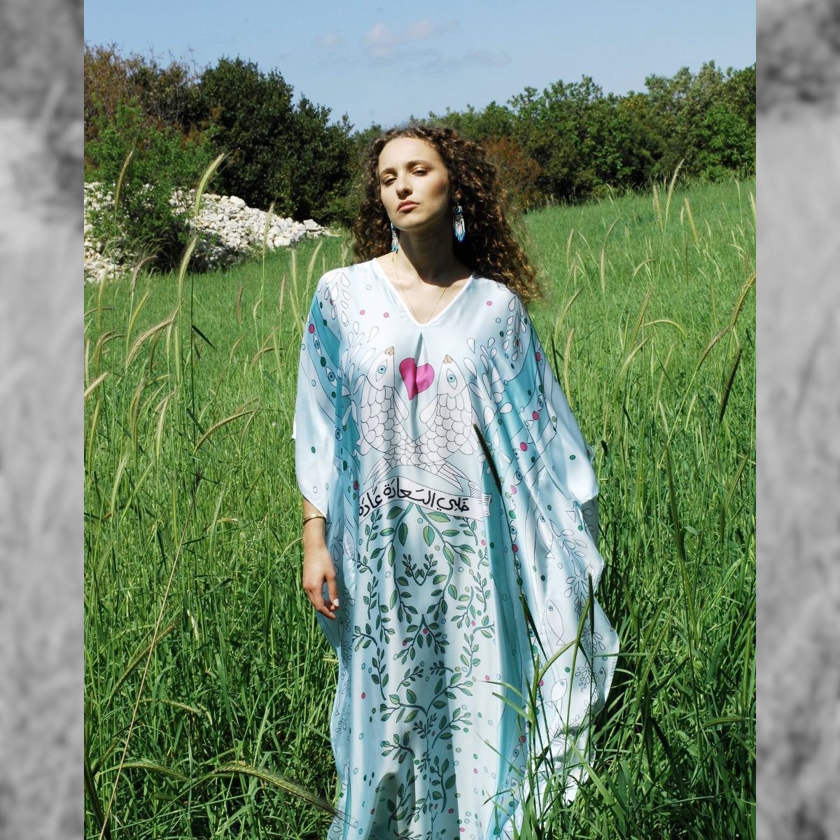 Sarah's Bag Happiness Crepe Sheer Aqua Kaftan