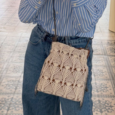 Sarah's Bag Almond Crochet Beige Night Clutch Bag