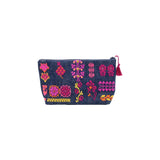 Inaash Pink Flowers Tatreez Denim Small Zip Pouch