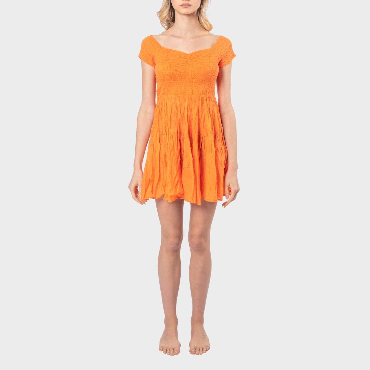 Antica Sartoria Atenea Tangerine Smocked Mini Dress