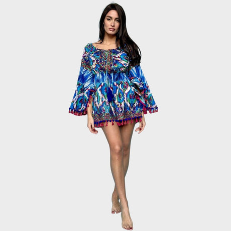 Antica Sartoria Blue Mare Print Mini Jumpsuit