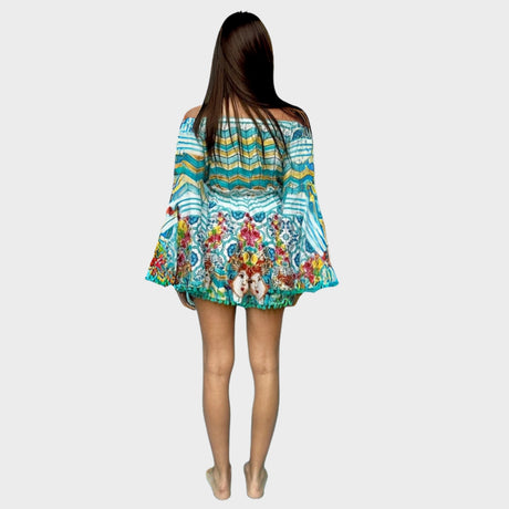 Antica Sartoria Majolica Print Off-Shoulder Mini Jumpsuit