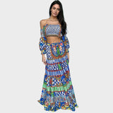 Antica Sartoria Mediterranean Tile Print Skirt and Off-Shoulder Top Set