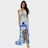 Antica Sartoria Mediterranean Floral and Tile Print Hi-Low Dress