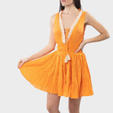 Antica Sartoria Vibrant Orange Smocked Mini Dress
