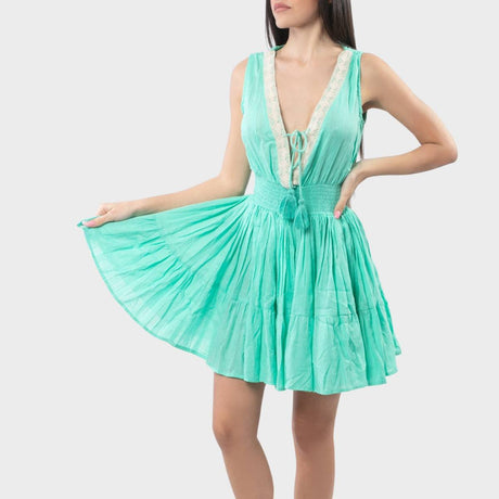 Antica Sartoria Seafoam Green Smocked Mini Dress