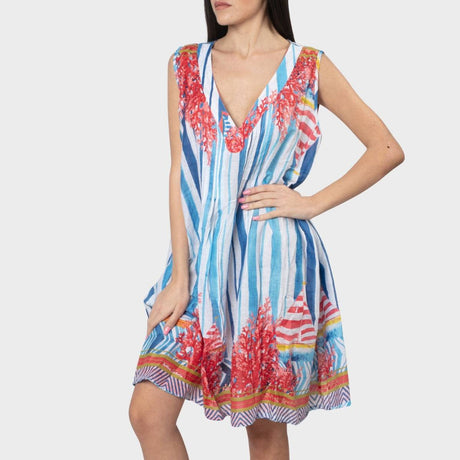 Antica Sartoria Coastal Print Sleeveless Mini Dress