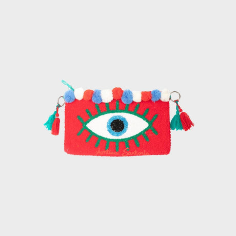 Antica Sartoria Bright Red Evil Eye Embroidered Clutch