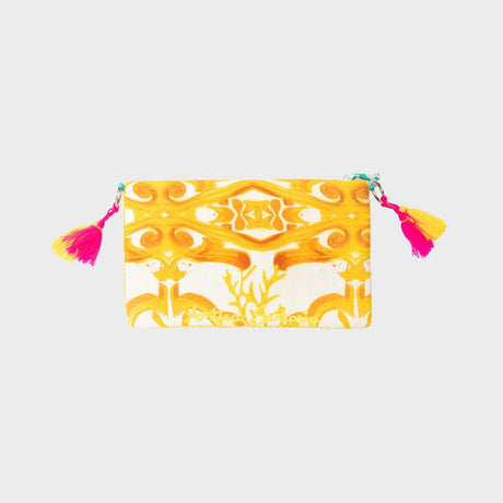 Antica Sartoria Yellow Evil Eye Embroidered Clutch