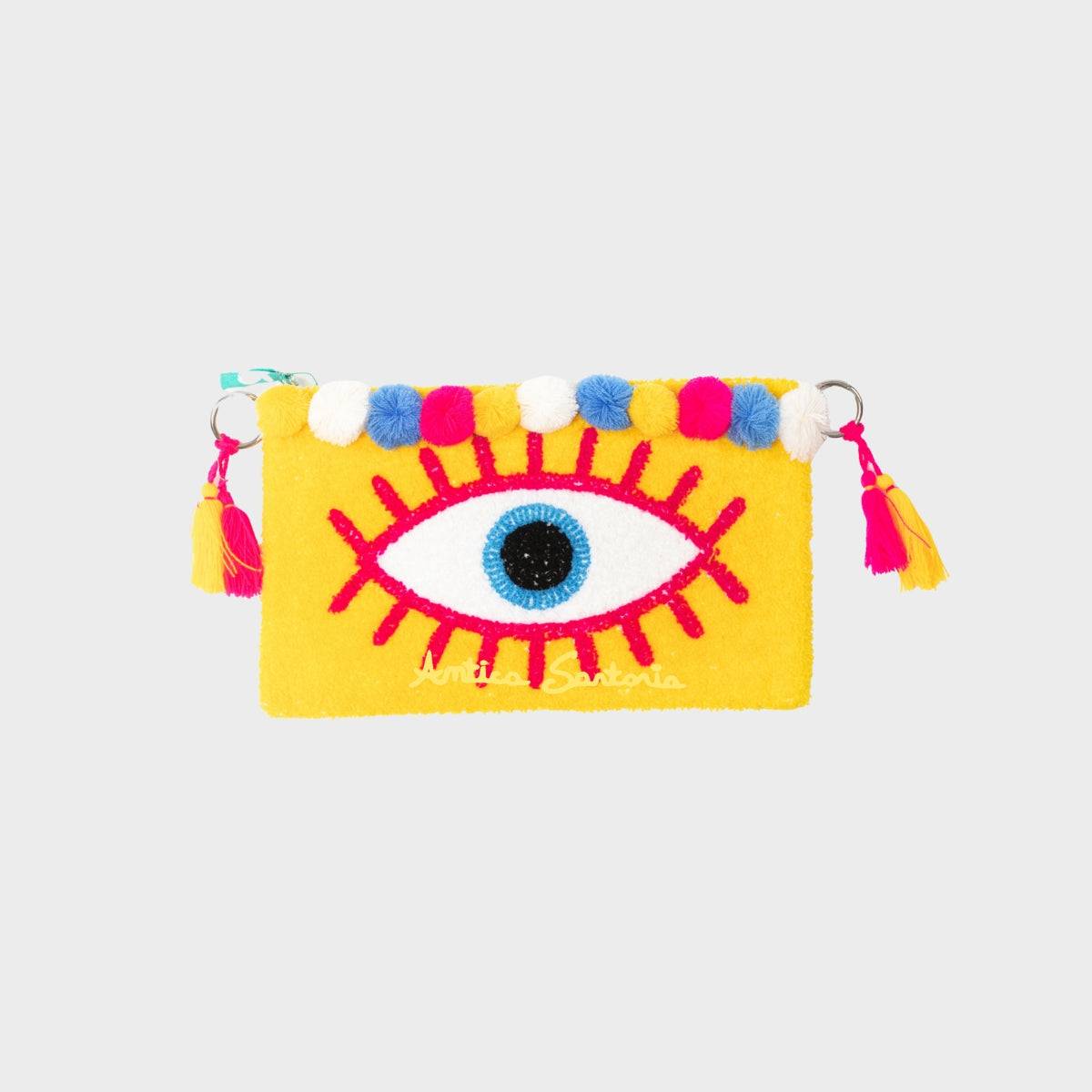 Antica Sartoria Yellow Evil Eye Embroidered Clutch