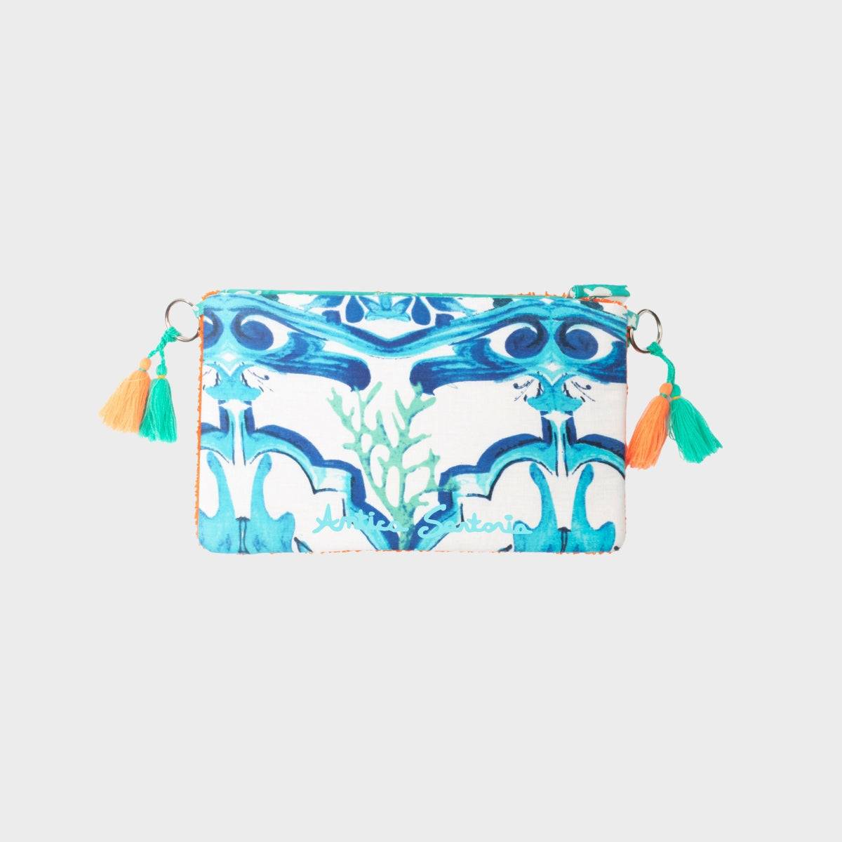 Antica Sartoria Neon Orange Evil Eye Embroidered Clutch