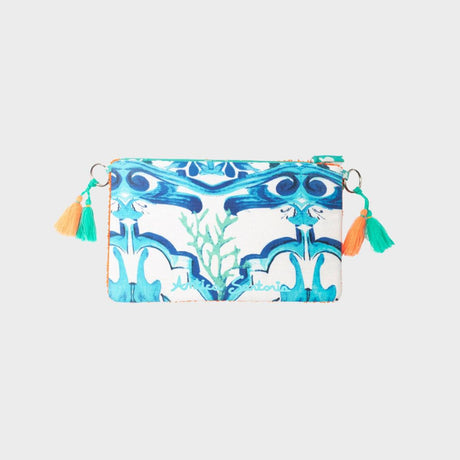 Antica Sartoria Neon Orange Evil Eye Embroidered Clutch