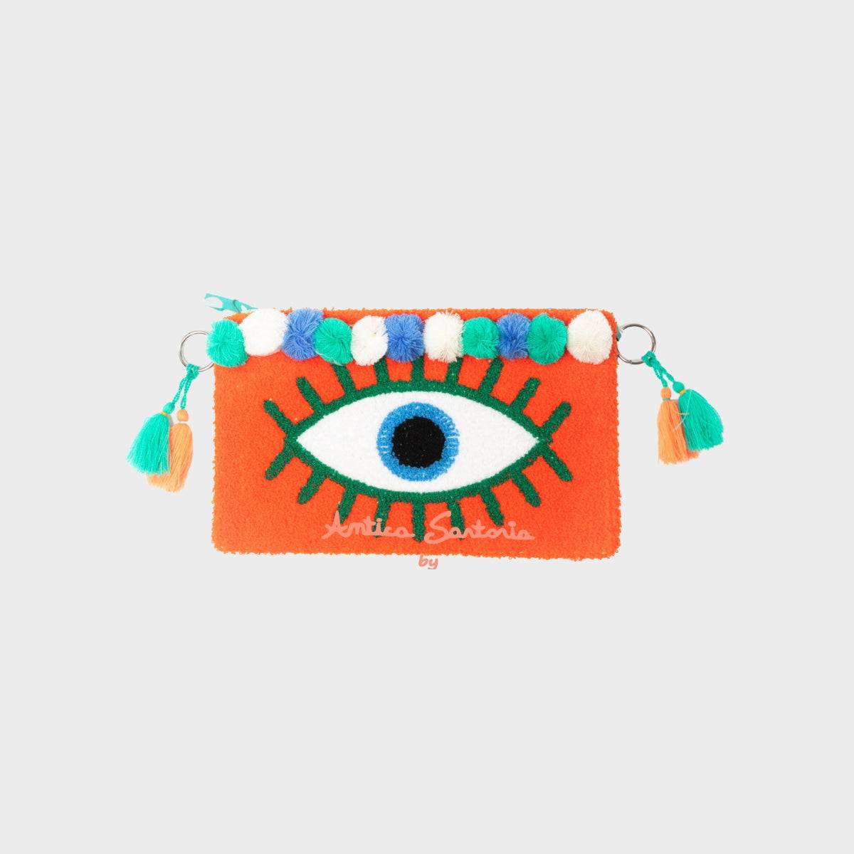 Antica Sartoria Neon Orange Evil Eye Embroidered Clutch