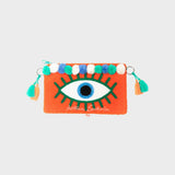 Antica Sartoria Neon Orange Evil Eye Embroidered Clutch