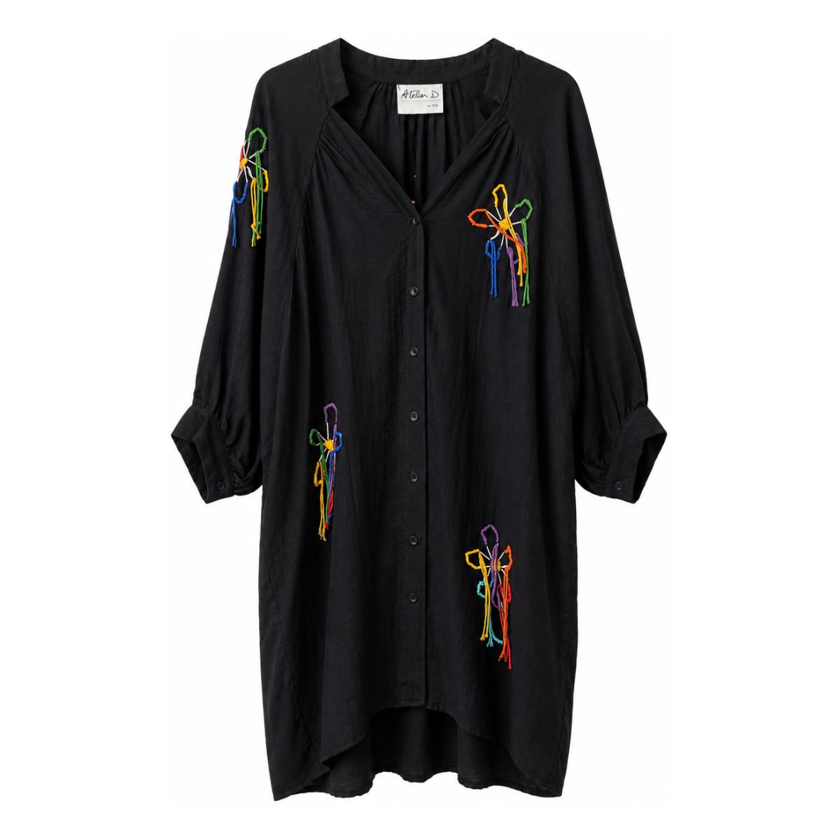 Boutique Flo Wildflower Embroidered Black Shirt Dress