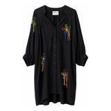 Boutique Flo Wildflower Embroidered Black Shirt Dress
