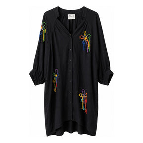 Boutique Flo Wildflower Embroidered Black Shirt Dress