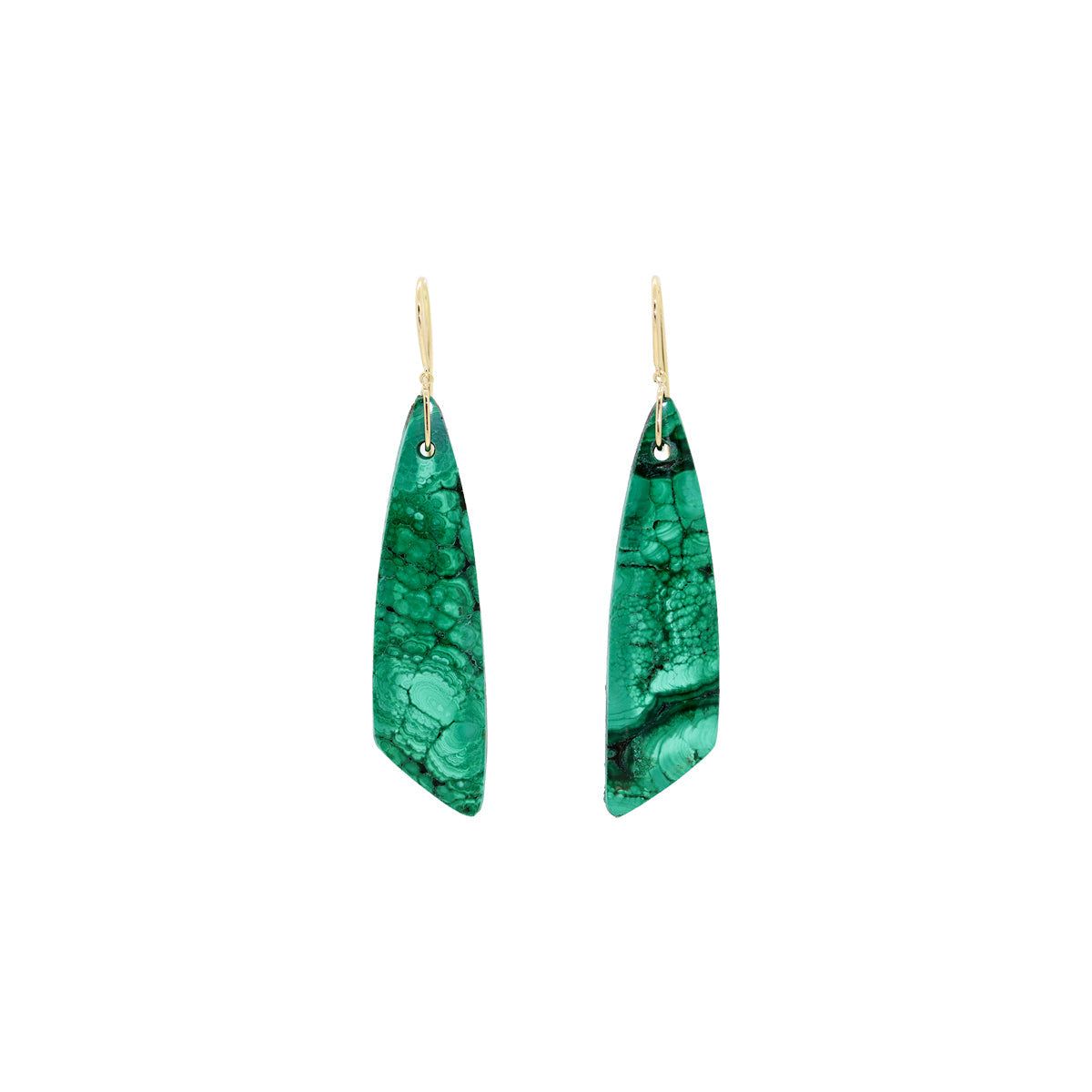 Ishq 18k Yellow Gold Marbled Green Malachite Dangle Earrings