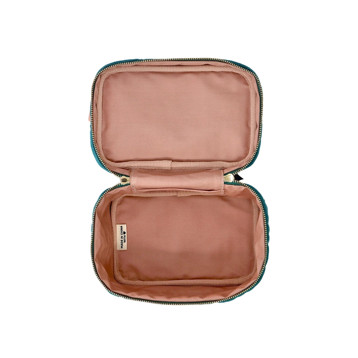 Bag-All Small Teal Quilted Eco Velvet Makeup Case