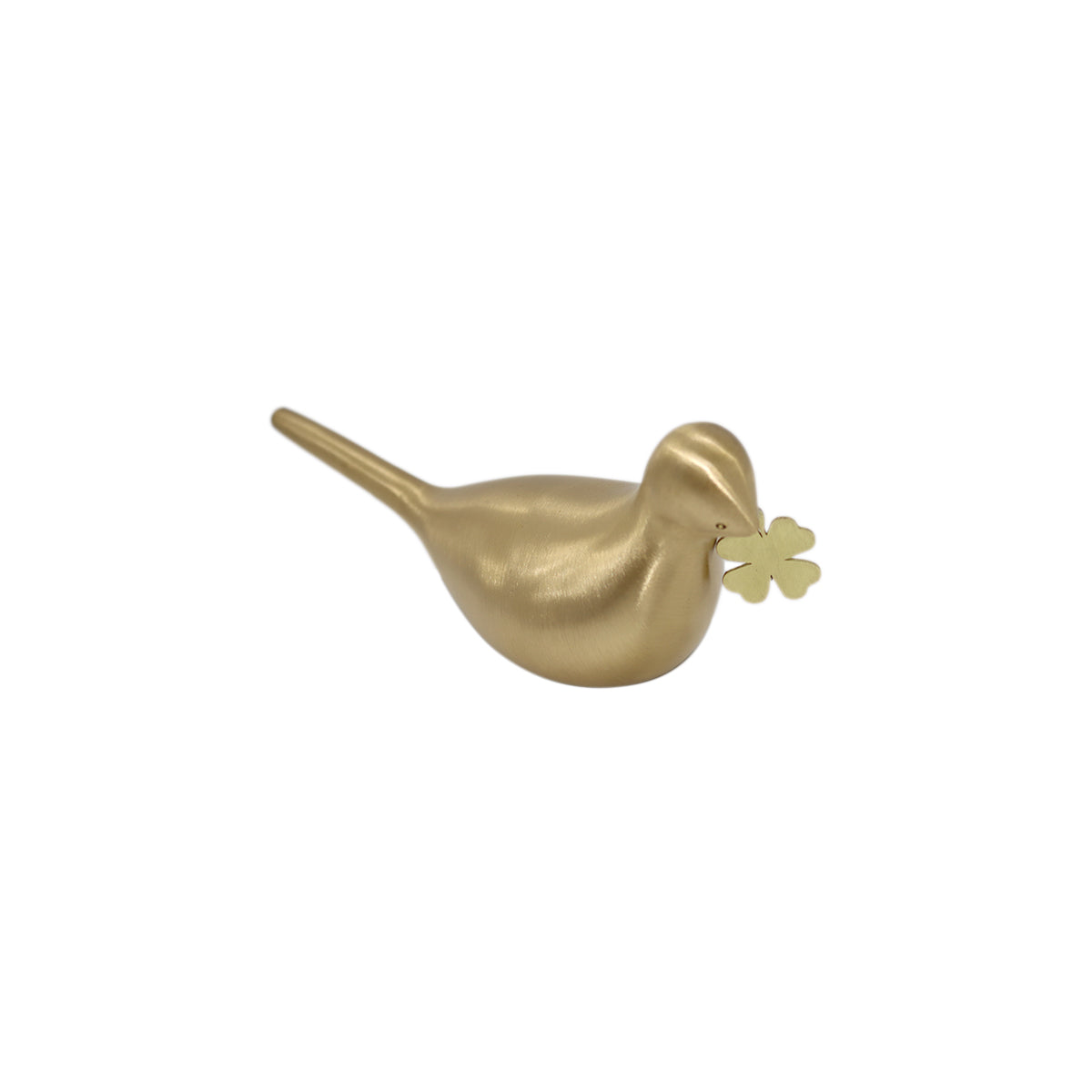 Gold Brass Bird with Clover Sculpture Tabletop Decor