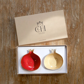 Curate Home Red and Cream Pomegranate Bowls Set of 2