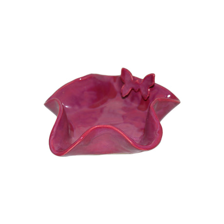 Plated Ceramics Wine Red Wavy Ceramic Butterfly Snack Bowl