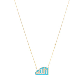 Orchid Jewelry 18k Gold Allah Turquoise Enamel Necklace