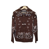 You & Eye Brown Bandana Paisley Pattern Zip Sweater