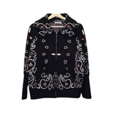 You & Eye Black Bandana Paisley Pattern Zip Sweater