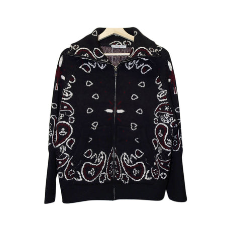 You & Eye Black Bandana Paisley Pattern Zip Sweater
