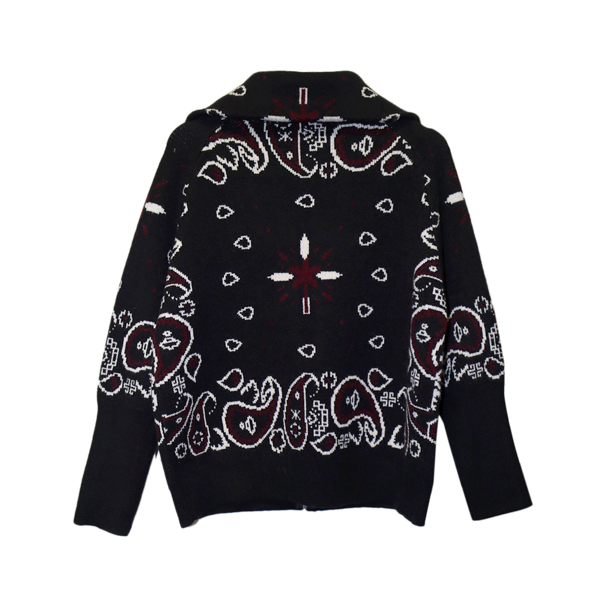 Black Bandana Paisley Pattern Zip Sweater