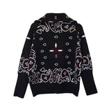 Black Bandana Paisley Pattern Zip Sweater