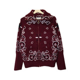 You & Eye Maroon Bandana Paisley Pattern Zip Sweater