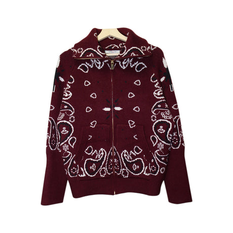 You & Eye Maroon Bandana Paisley Pattern Zip Sweater