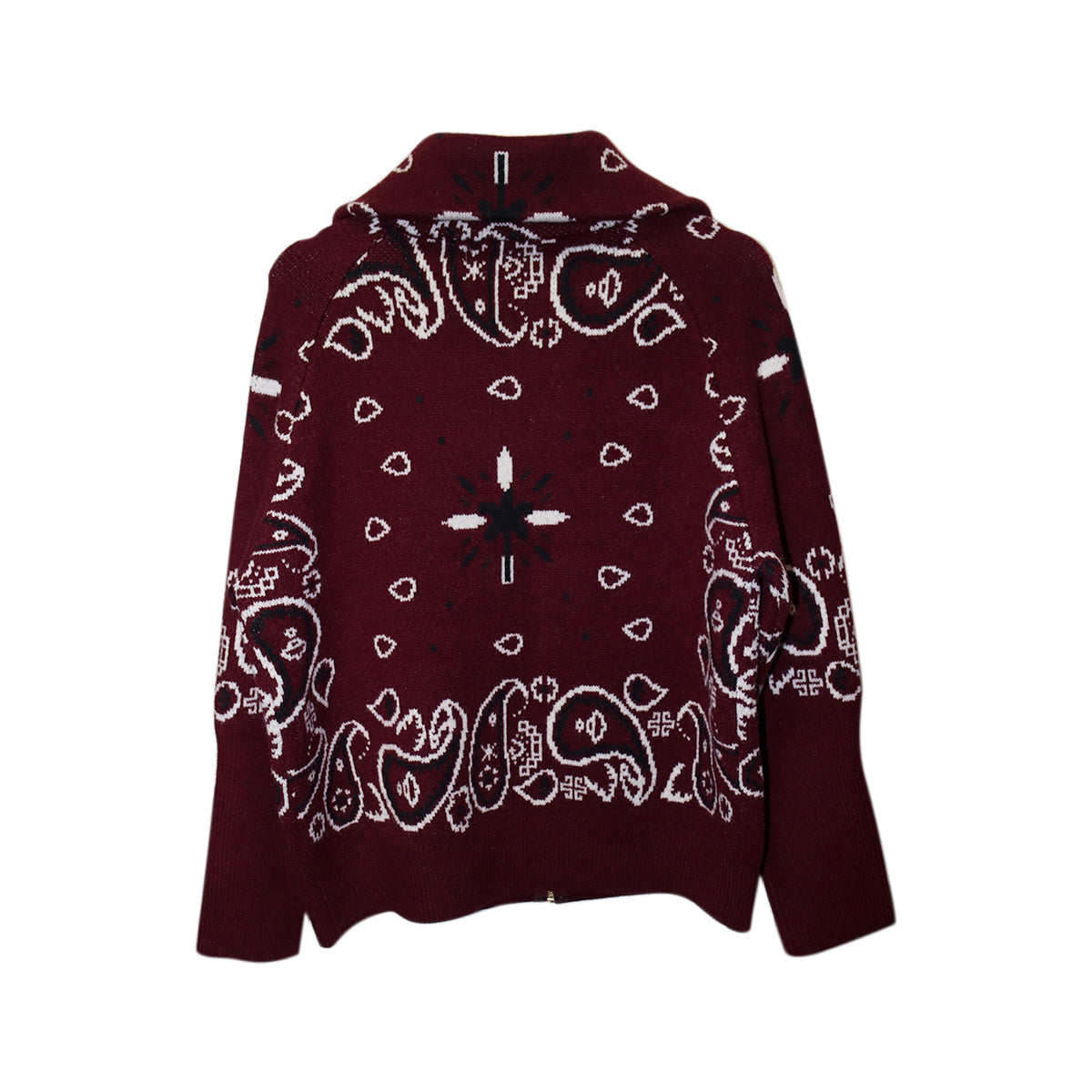 Maroon Bandana Paisley Pattern Zip Sweater