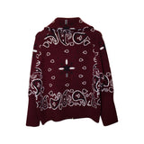 Maroon Bandana Paisley Pattern Zip Sweater