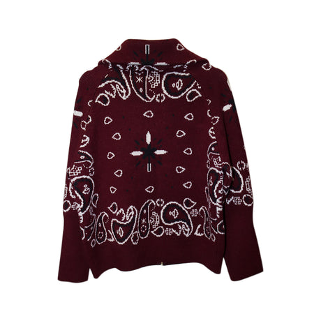 Maroon Bandana Paisley Pattern Zip Sweater
